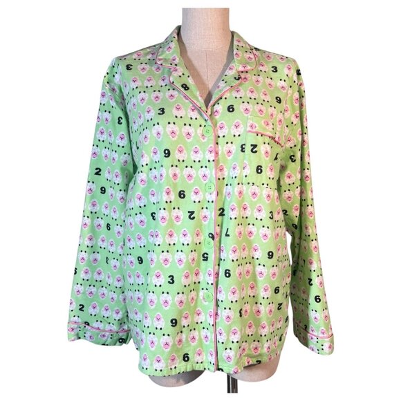 Sleep Tight 2 Piece Flannel Pajama Set Counting Sheep Print Green Size Large - Picture 2 of 10